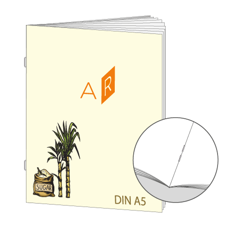 Broschüre aus Zuckerrohrpapier | DIN A5 12-Seiter | bedruckt