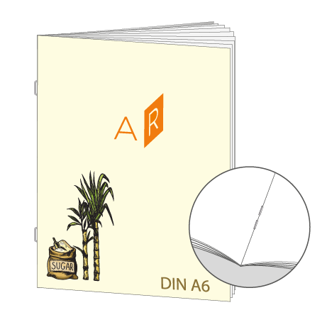 Broschüre aus Zuckerrohrpapier | DIN A6 20-Seiter | bedruckt