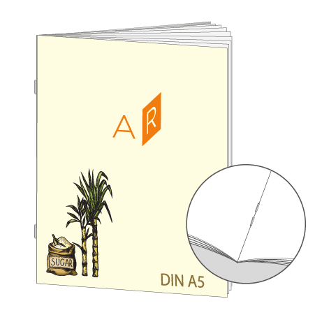 Broschüre aus Zuckerrohrpapier | DIN A5 28-Seiter | bedruckt